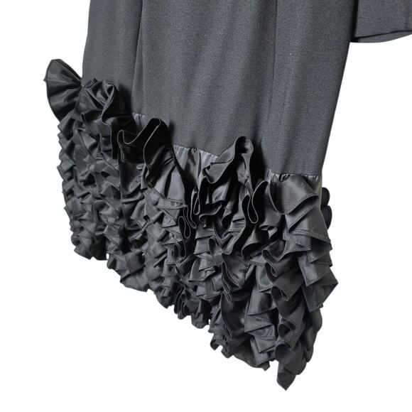 Vintage Victor Costa Neiman Marcus Black Ruffle Hem Cocktail Dress 8 - Picture 3 of 11